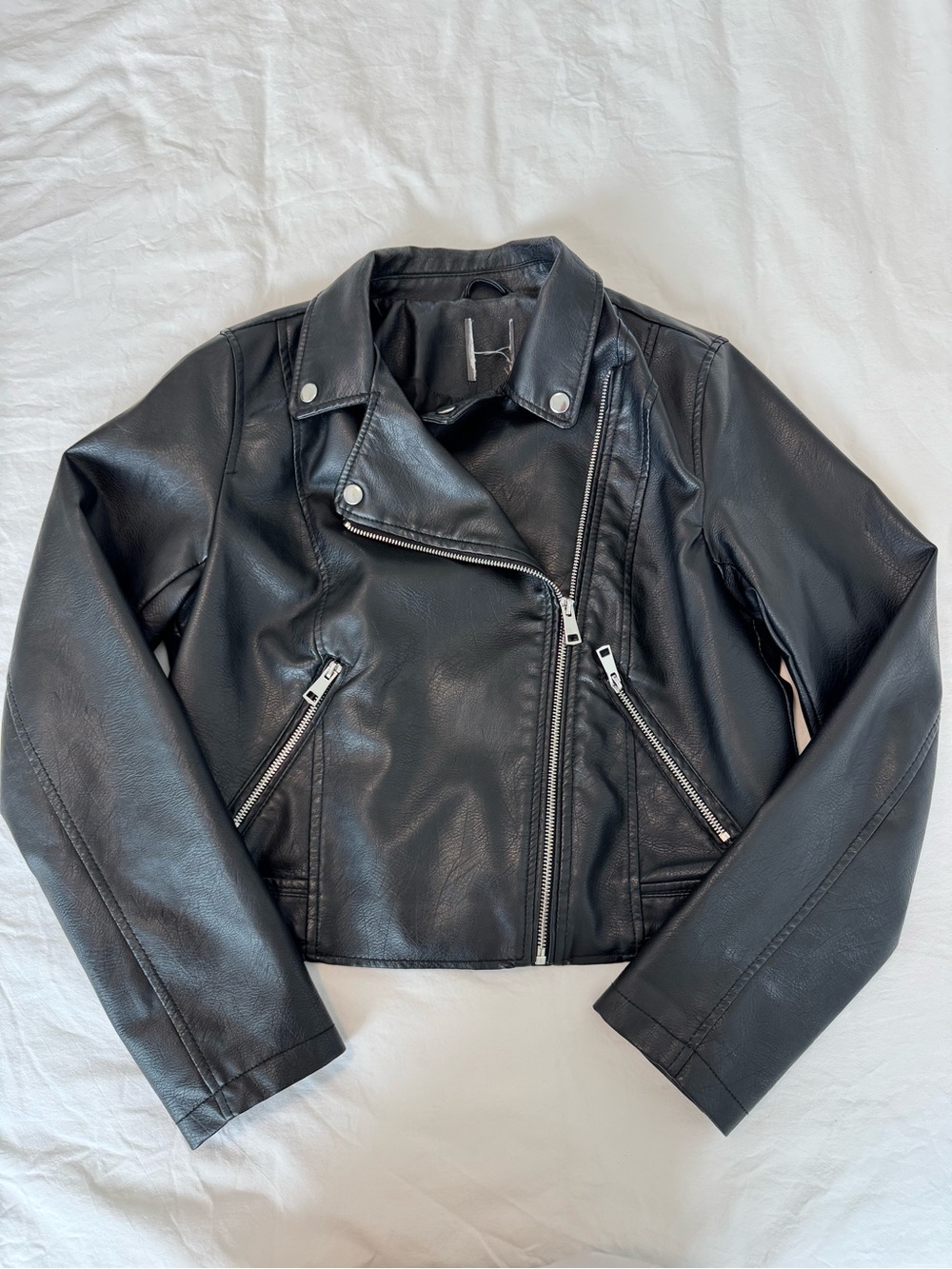 Classic Black Faux Leather Moto Jacket - Women